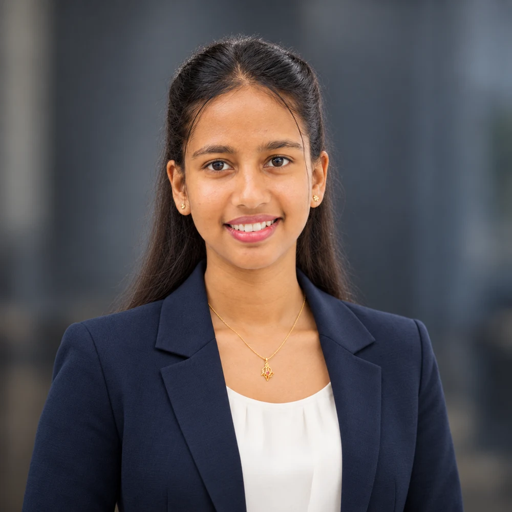 Dulmi Hitihamillage wearing a navy blazer